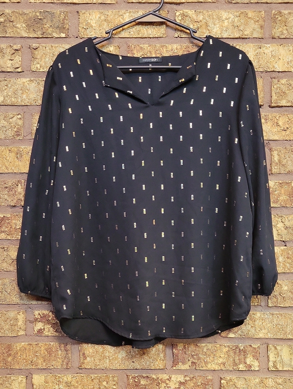 Papermoon Black Blouse with Gold & Silver Metallic Accents Size Large Flowy